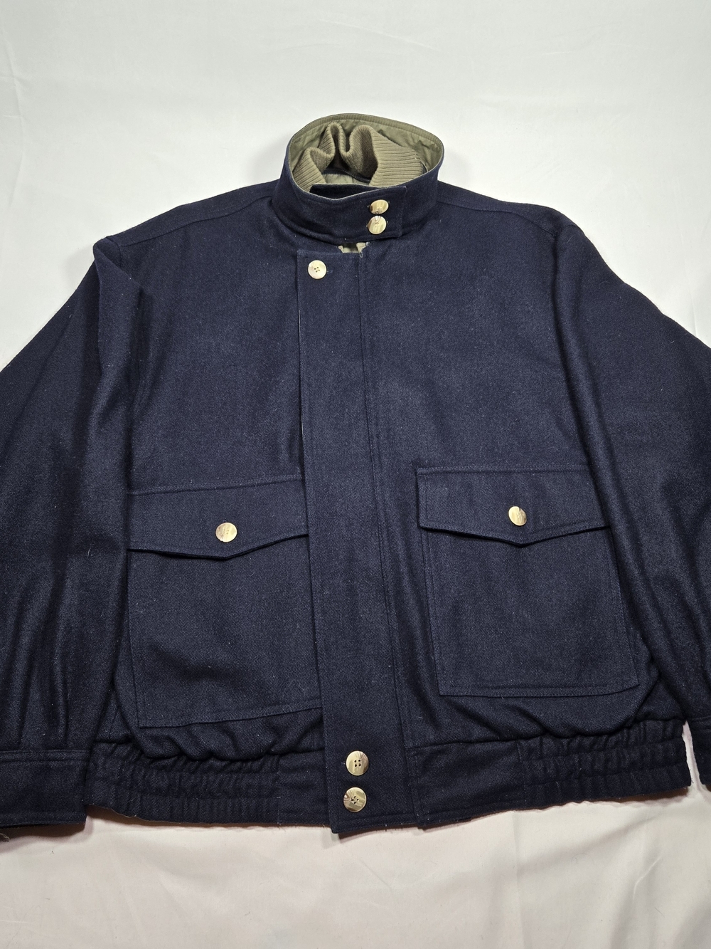 Vtg Authentic Imports Reversible Wool Bomber Jacket Mens L Navy Olive Harrington